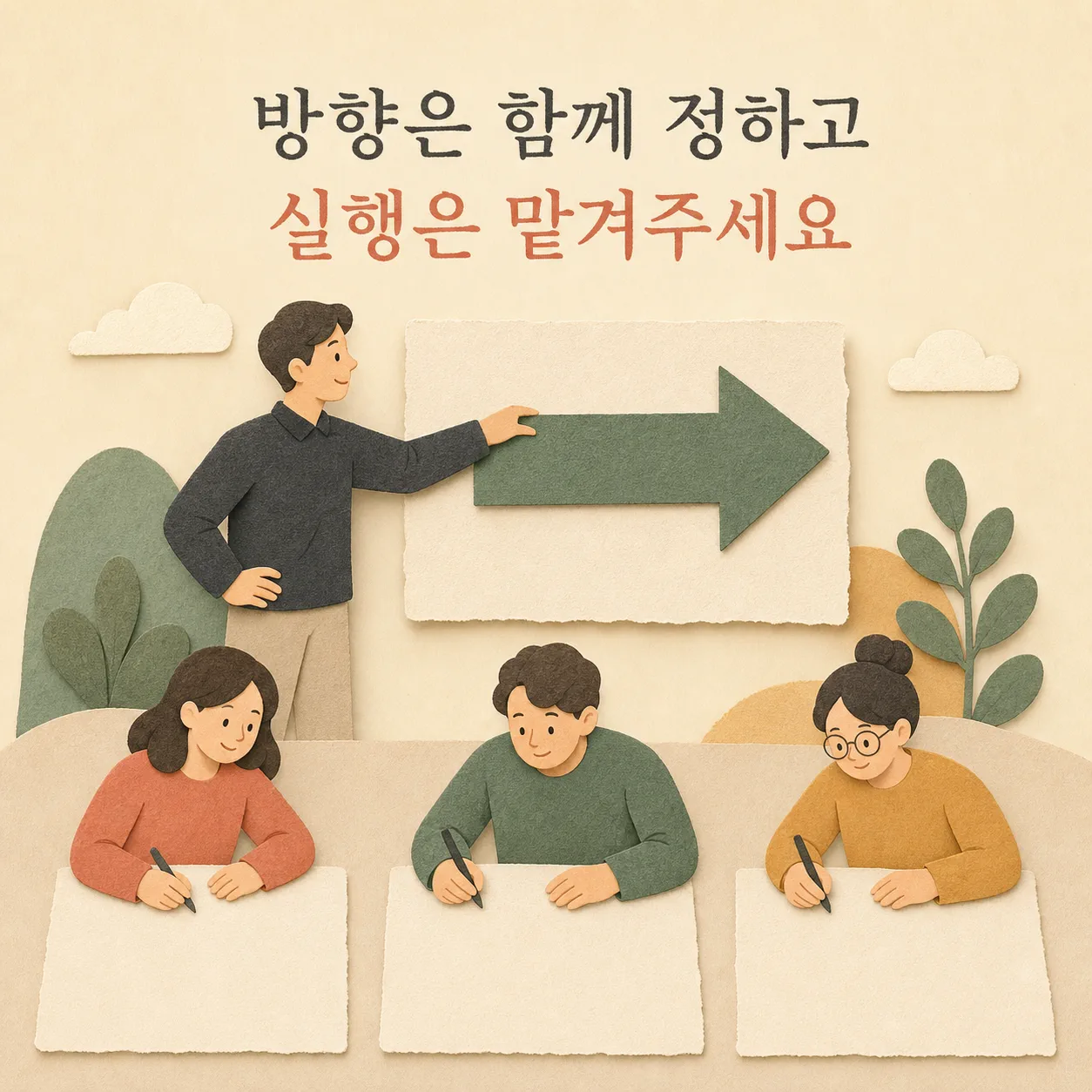 방향은 함께 실행은 맡기는 조직