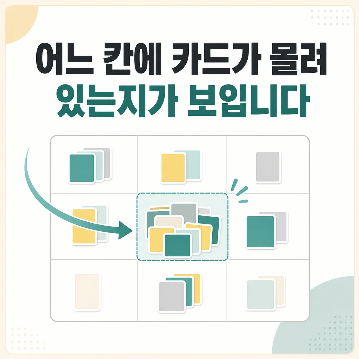 카드가 몰려 있는 칸이 드러나는 보드