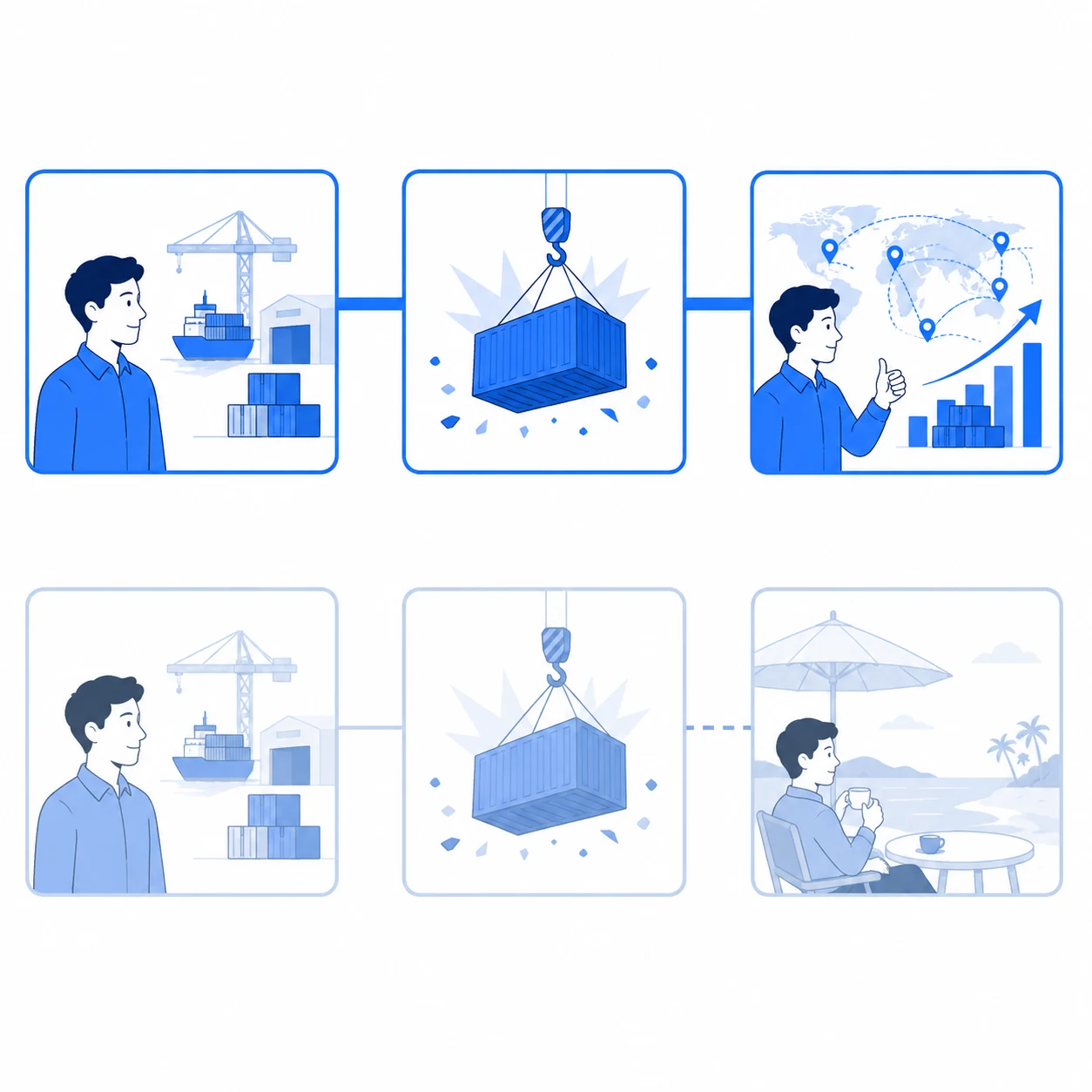 이야기가 시작될 때의 주인공과 환경, 그대로 둘 수 없게 만든 사건 하나, 그 사건에서 곧장 이어지는 결말을 세 칸과 굵은 인과선으로 연결한 구조. 앞의 두 칸이 같아도 결말로 가는 선이 끊기면 경험은 전달 가능한 콘텐츠가 되지 않는다. ENLIT 2026.09